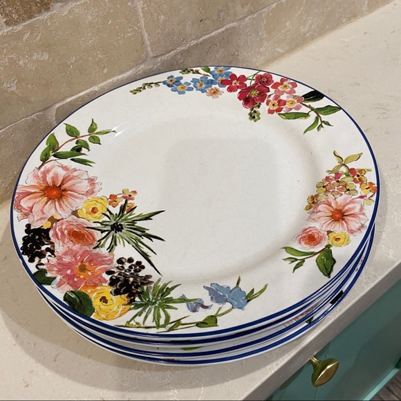 Pottery Barn Other - Potterry Barn Floral Trim Dinner Plates (Set Of 4)